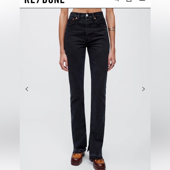 Re/Done Denim - RE/DONE •NEW Women’s High Rise Skinny Boot Jeans Washed Black Frayed Hem Size 27